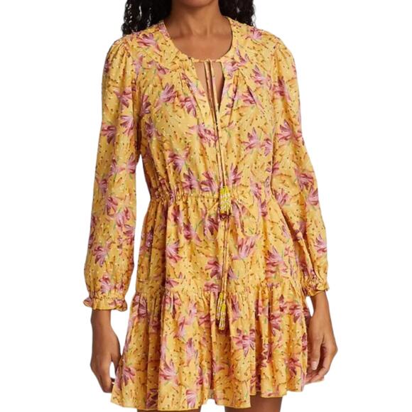 Farm Rio Banana Sunshine Mini Dress – Yellow, Boho Floral, Size Small - Picture 2 of 8